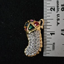 SWAROVSKI VINTAGE GOLDTONE CRYSTAL MINI STOCKING BROOCH