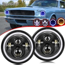For Ford Mustang 1965-1978 2pcs 7" Round LED Headlights Halo DRL Turn Signal DOT