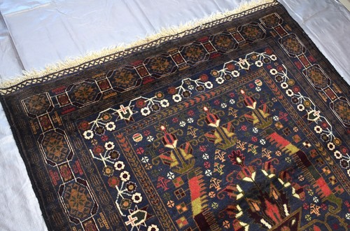 Blue Vintage Afghan Baluchi Persian Tribal Rug 4x7 Handmade Oriental Wool Carpet - Picture 7 of 12