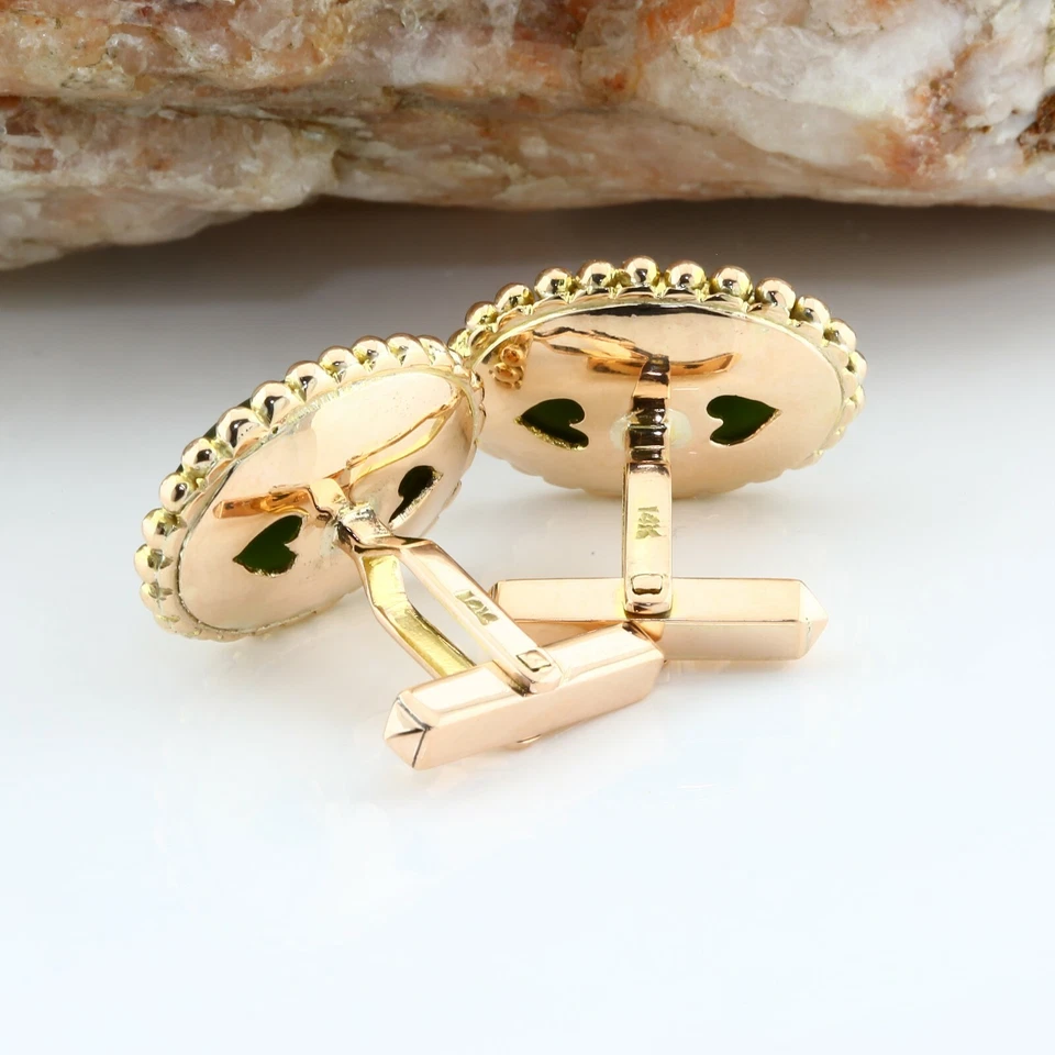 Gemelos de jade nefrita de oro rosa de 14 quilates alrededor de 1970 Foto 4 de 4