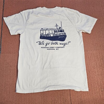 Hudson Ferry Company NY ''We Go Both Ways'' Adult T-Shirt Medium White Graphic T8a