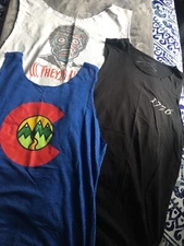 Set Of 3 Reusable T-Shirt Grocery Shopping Bags Tote Black,  White And Blue