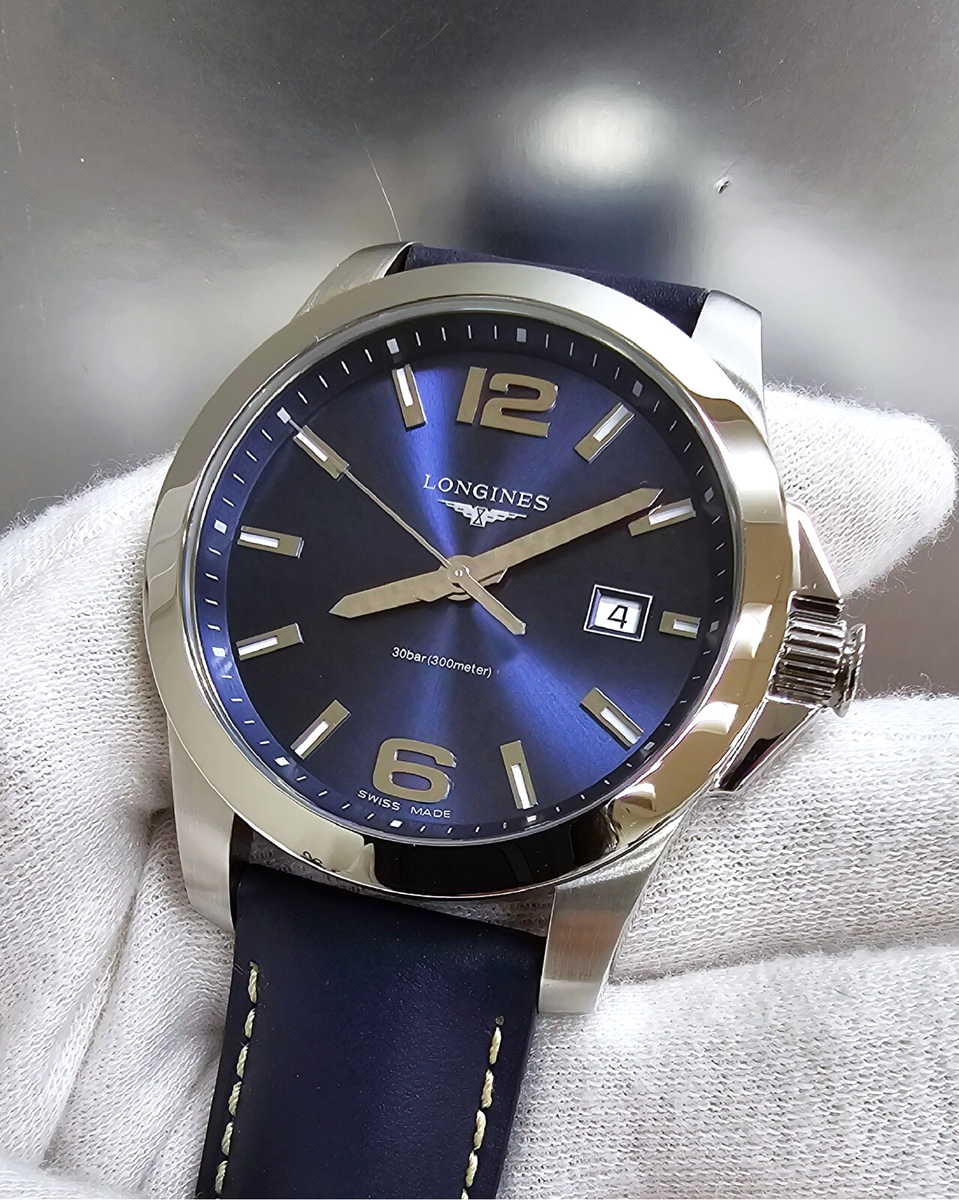 Longines Conquest Quartz 41 MM Blue Leather Mens Watch L37594960