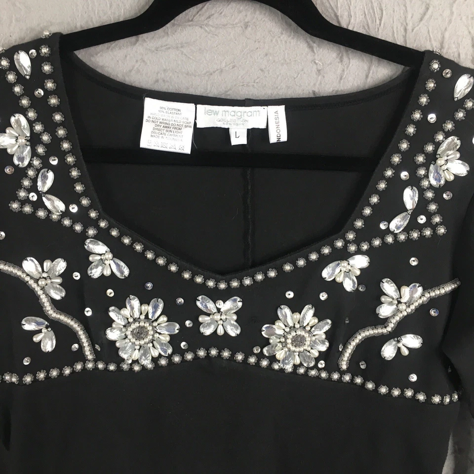 Blusa Lew Magram Feminina Grande Preta Malha Bejeweled Bling Frisada Y2K Retrô - Imagem 3 de 4