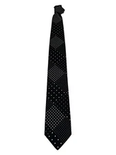 Drake’s London Black Lined Patchwork Polka Dot Tie 147X7 Made In England