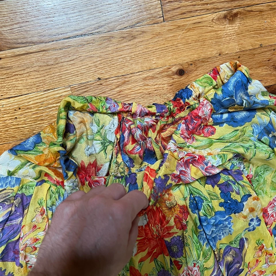 Falda plisada floral brillante de seda real vintage de los años 80 cintura elástica - 33 pulgadas L Foto 4 de 4