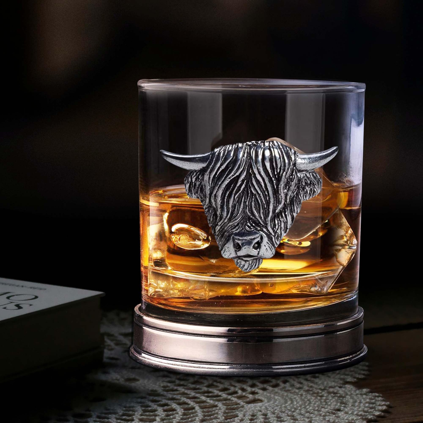 Whisky Glass with Pewter Base and Scottish Design - Handmade Crystal in Gift Box-image
