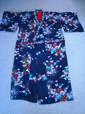 1950's Japanese Silk Kimono Navy w/Butterflies Mixed Flowers -Made for Export