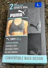 NUEVO PUMA Talla L Gris Negro Drycell Conjunto de 2 Sujetador Deportivo Deportivo Sin Costuras para Mujer