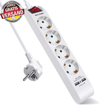 EXTRASTAR 4 Fach Steckdosenleiste Mit 2 USB, Mehrfachsteckdose Mit Schalter Und 