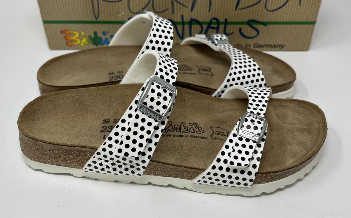 Birkenstock Birki's Tahiti White Black Polka Dot Sandals Shoes