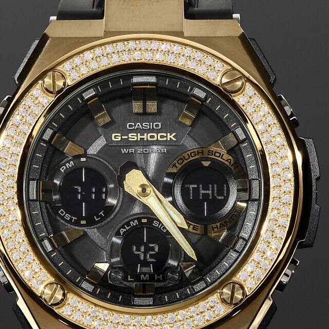 G-SHOCK GST s100G Gold G Steel Double CZ Custom Bezel 18K G-SHOCK GST s100G Gold G Steel Double CZ Custom Bezel 18K