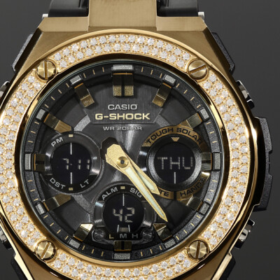 G-SHOCK GST s100G Gold G Steel Double CZ Custom Bezel 18K G-SHOCK GST s100G Gold G Steel Double CZ Custom Bezel 18K