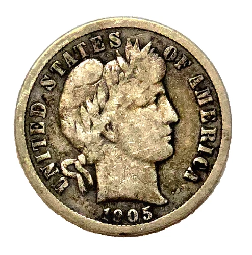 1905-P Barber Dime 90% Silver Average Circulated Fine #531