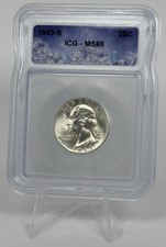 1943-S Washington Quarter ICG MS66 90% Silver GEM Brilliant Uncirculated
