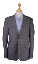 Gant Men's Slim Fit Gray Black Plaid Wool 2-Btn Blazer Jacket 40R