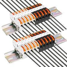 DIN Rail Terminal Blocks Kit with 20pcs Universal Compact Connectors 2pcs Con...