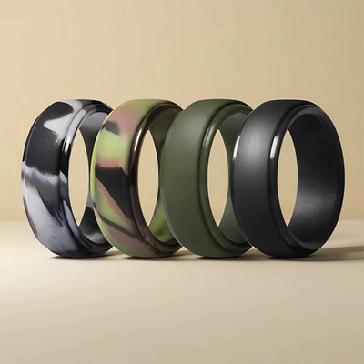 4 Pack Men'S Silicone Wedding Bands, 8Mm Wide Rubber Rings for Workout Sports, C