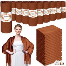50 Pack Pashmina Shawl Bulk Pashmina Wraps Scarf for Guest Maple Leaf Caramel