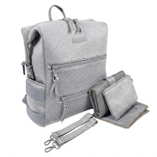 BUNSO Gray Neoprene Diaper Bag Backpack with Changing Pad Wet Bag