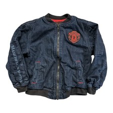 True Religion Manchester United Denim Zip Up Bomber Jacket Boys Size 5 Soccer