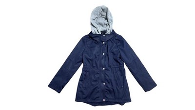 Steve Madden Coat Womens Large Blue Hooded Softshell Rain Zip Pockets Mid Length