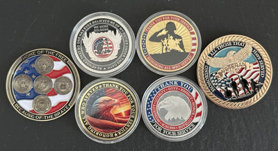 6 DIFFERENT THANK YOU FOR YOUR SERVICE US VETERAN CHALLENGE COINS M976