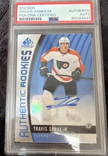 17-18 SP Game Used Travis Sanheim Auto Rookie BLUE Philadelphia Flyers PSA/DNA