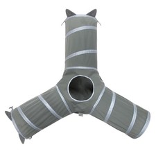 Expandable 3-Way Cat Tunnel Play Tube with Hanging Catnip Toys Gray Pop-Up Tent