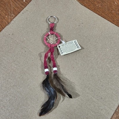 Authentic Navajo Dream Catcher Key Chain Handcrafted Magenta 1.5'' Diameter