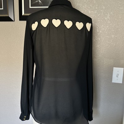 L'Atiste By Amy  Black Long Sleeve Button Shirt Back Cut-out Heart. Medium