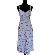 Zara Womens Light Blue Floral Midi Dress Size Small Sweetheart Neck Open Back