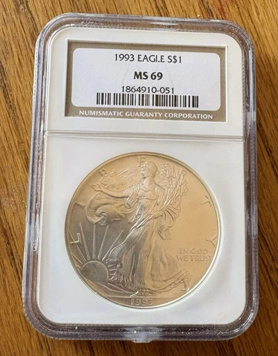 1993 S$1 American Silver Eagle NGC MS69 Brown Label MS 69