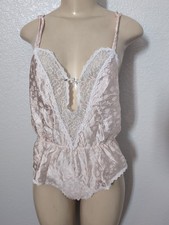 VINTAGE SILKY PINK Lace BODYSUIT TEDDY LINGERIE sz M
