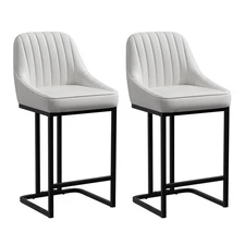 Set of 2 PU Leather Bar Stools 24” Counter Height Chairs with Back and Footrest