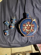 Vintage Blue Decorative Flask Homemade with M...