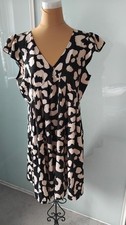 SHEIN Cream Black Animal Print V Back Dress L UK 14-16