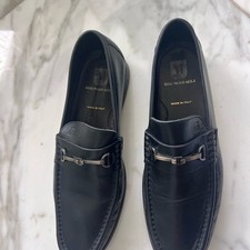 Bruno Magli Black Leather Loafers with Silver Accent 9 1/2