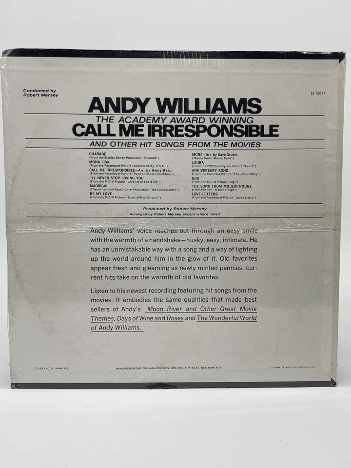 NEW SEALED ANDY WILLIAMS CALL ME IRRESPONSIBLE 12" LP VINYL RECORD COLUMBIA 1964 - Image 2 of 2
