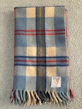 Vintage Curvon Crown 100 Wool Plaid Fringe Throw Blanket 41" x 34"