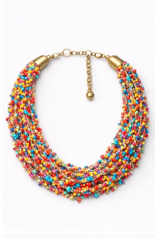 Rainbow Multistrand Seed Bead Statement Necklace … - image 1