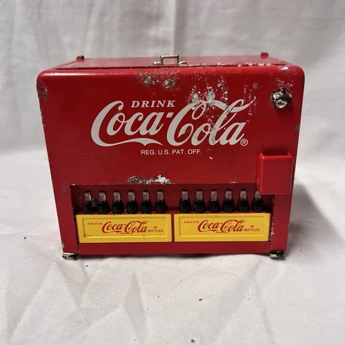 Diecast Coca Cola Musical Coin Bank Metal Cooler Vintage Damaged Works  1997 RF#