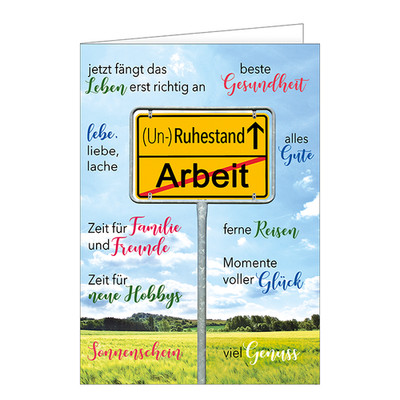 Ruhestand - A4 - Glückwunschkarte   Schild -  (Un-)Ruhestand  - Format 21 x 29,7