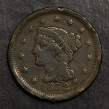 1852 Braided Hair  Cent Fine Damaged     Lot 4324