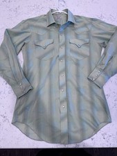 Vintage H Bar C Western Shirt Mens 15.5-33 Striped Green Pearl Snap Long Sleeve