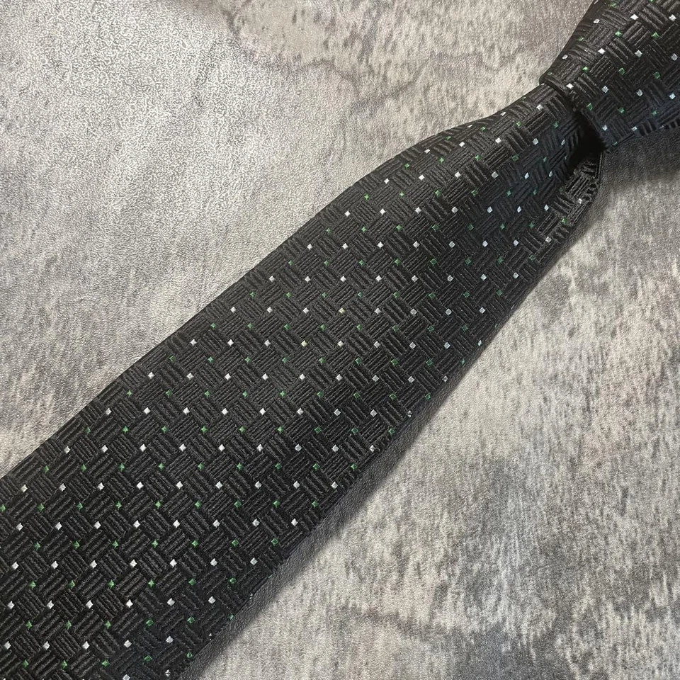 Christian Dior Neck Tie black dot green 100%Silk excellent gift F/S - Image 2 of 4