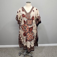 Step In Style Caftan Dress OS Boho Peacock Feather Kaftan Patio Lounge Resort