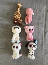 Ty Beanie Boos Lot of 6 Plush Giraffe Octopus Pig Cat Dalmatian Dog White Bear