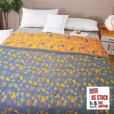 Ginkgo Leaf Pattern Cotton Reversible Quilt Lightweight 91 x 98 in Orange
