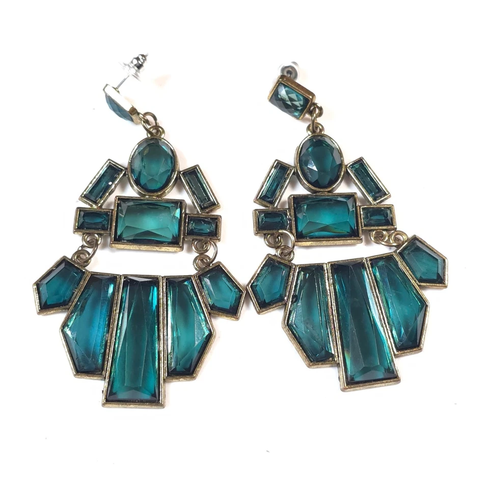 Plástico verde sem assinatura? Vidro? Declaração de lustre grande pendurado em tom dourado - Imagem 3 de 4